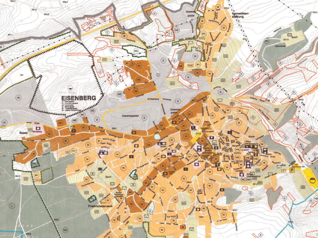 Ausschnitt des Flächennutzungsplan (Entwurf aus den Jahren 05/06) für die Stadt Eisenberg